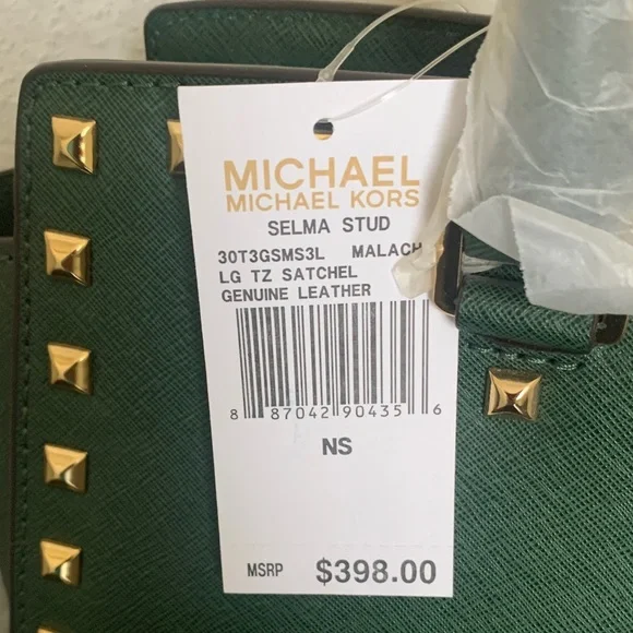 NWT Michael Kors Malachite Green Selma Gold Stud Satchel. - Picture 2 of 14